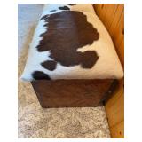Western Style Wooden Storage Bench with Cowhide Upholstery