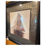 Framed Nautical Sepia Print of a Sailboat