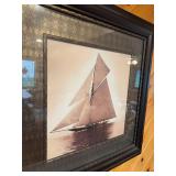 Framed Nautical Sepia Print of a Sailboat
