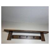 Wooden Wall Shelf with Coat Hooks