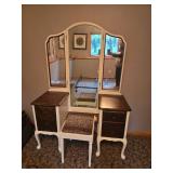 Vintage Vanity Set with Mirror and Leopard Print Stool