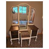 Vintage Vanity Set with Mirror and Leopard Print Stool