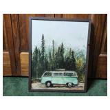 Framed Artwork of Classic Van with Forest Scene 20x16 Inches