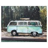Framed Artwork of Classic Van with Forest Scene 20x16 Inches