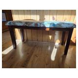 Upholstered Wooden Bench with Floral Fabric