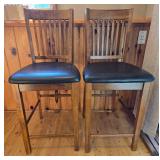 Set of 4 Wooden Bar Stools with Black Cushions