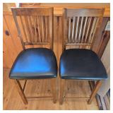Set of 4 Wooden Bar Stools with Black Cushions