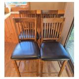 Set of 4 Wooden Bar Stools with Black Cushions