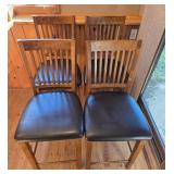 Set of 4 Wooden Bar Stools with Black Cushions