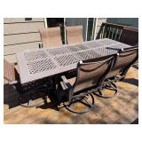 Outdoor Patio Dining Set with 6 Chairs, Extendable Table and Umbrella