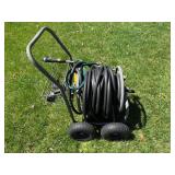 Heavy-Duty Garden Hose Reel Cart with Dual Wheels and Nozzles
