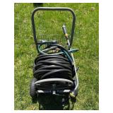Heavy-Duty Garden Hose Reel Cart with Dual Wheels and Nozzles