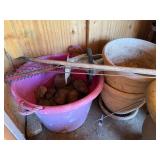 Collection of Gardening Pots and Tools with Decorative Urns