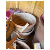 Collection of Gardening Pots and Tools with Decorative Urns