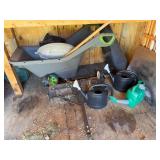 Set of Watering Cans, Seed Spreader, and Manual Lawn Mower