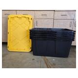 Set of 4 Heavy-Duty Black Storage Bins with Yellow Lids