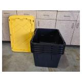 Set of 4 Heavy-Duty Black Storage Bins with Yellow Lids