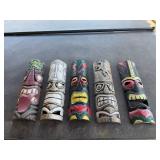 Set of 5 Carved Wooden Tiki Masks
