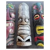 Set of 5 Carved Wooden Tiki Masks
