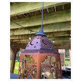 Set of Outdoor Hanging Lanterns with Intricate Metalwork Design