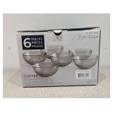 NEW 6PC. FORTESSA JUPITER GRAY GLASS BOWLS