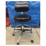 MSRP $1000 High Quality Biofit Regent Height Adjustable Chrome Bench Height Stool Chair With Adjustable Foot Ring - Black - Great Condition - Seat Fabric Has Small Wear Spot In Front! Backed by a 13-y