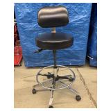 MSRP $1000 High Quality Biofit Regent Height Adjustable Chrome Bench Height Stool Chair With Adjustable Foot Ring - Black - Great Condition - Seat Fabric Has Wear Spot On Back! Backed by a 13-year war