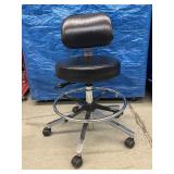 MSRP $1000 High Quality Biofit Regent Height Adjustable Chrome Bench Height Stool Chair With Adjustable Foot Ring - Black - Great Condition - Seat Fabric Has Wear Spot On Back! Backed by a 13-year war