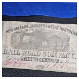 Railroad Three Dollar Note, New Orleans, Jackson, Great Northern