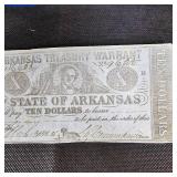 $10 Arkansas Obsolete Note, Very Clean