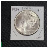 1924 Peace $1 UNC, Very Nice