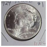 1924 Peace $1 UNC, Very Nice