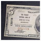 1929 $5 National Duluth MN Note