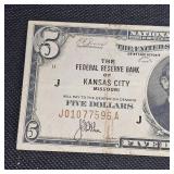 1929 $5 Federal Kansas City, MO, Note  FRBN