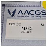 1922 BU Peace $1  AACGS MS62