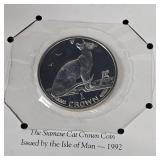 1992 1 oz Silver Siamese Cat Crown Coin