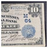 1902 $10 Milwaukee Large Note Error, Cut Offset, Top to Bottom Very Nice