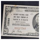 1929 $20 Sioux Falls, SD, Very Clean