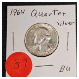 1964,64 BU Washington 25c