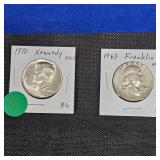 1963 Franklin XF, 1970 Kennedy 50c BU