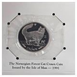 1991 Crown Cat, Norwegian Forest Cat, 1 oz Silver