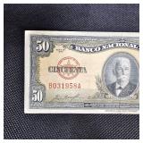 1950 1000(UNC), 1958-5-20-50 Peso Cuban