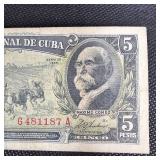 1950 1000(UNC), 1958-5-20-50 Peso Cuban