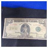 1923 $2 Canadian Blue Seal Large Note