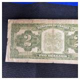 1923 $2 Canadian Blue Seal Large Note