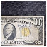 1934 A $10 N Africa Gold Seal WW II Note