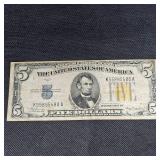 1934 A $5 North Africa Gold seal WW II Note