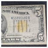 1934 A $5 North Africa Gold seal WW II Note
