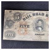 1853 $5 Obsolete Michigan RailRoad Note and $1 Railroad  Tallahasse, FL Note