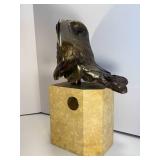 Bronze Eagle Sculpture on Stone Base